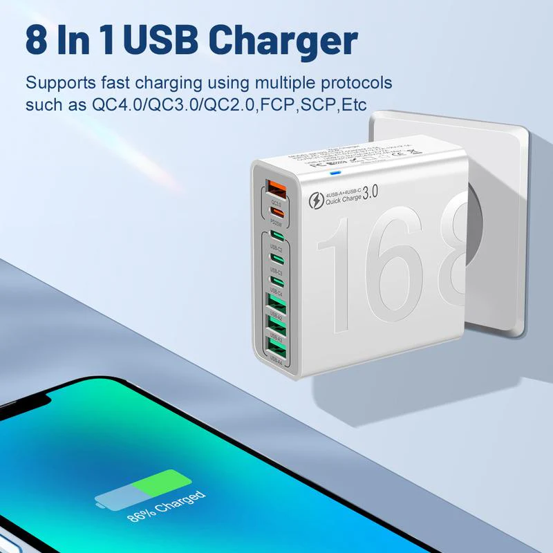 168W GaN USB Fast Charger 8-Port Power Hub for USB-C&A - Image 8