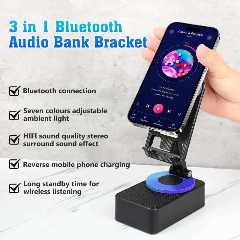 3-in-1 Foldable Bluetooth Speaker Stand with Power Bank - Image 2