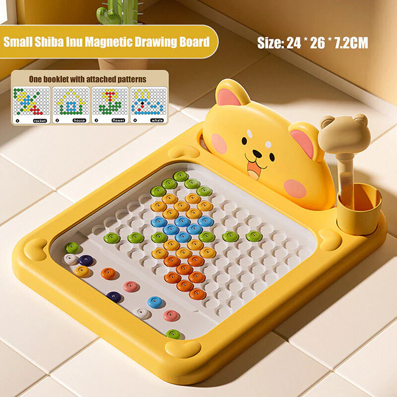 Cartoon Magnetic Drawing Board – Shiba & Bear Dot Art Toy for Kids - Image 6