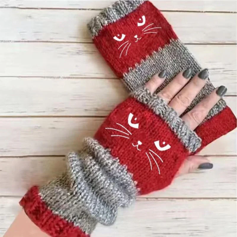 Cat Knit Fingerless Gloves - Image 2